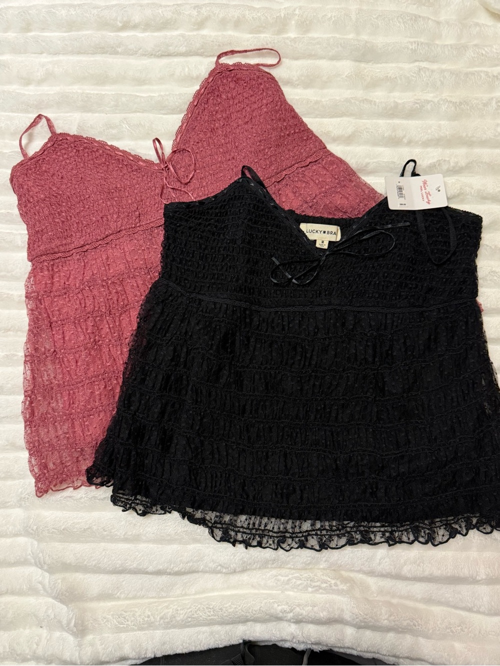 498-Lucky Brand Black & Dusty Rose Lace Layered Camisoles-Lot of 2